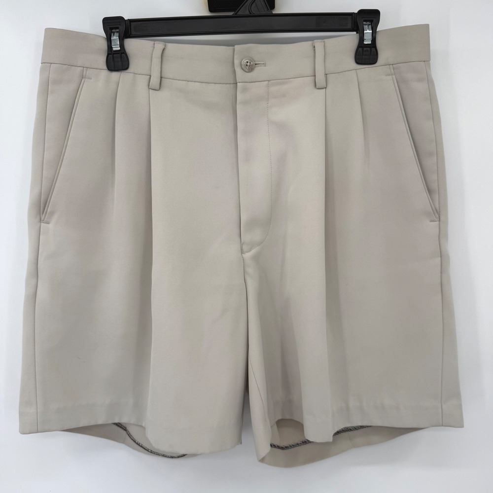 Alan Flusser Golf Shorts Mens 34 Khaki Tan Pleated Front Classic Solid